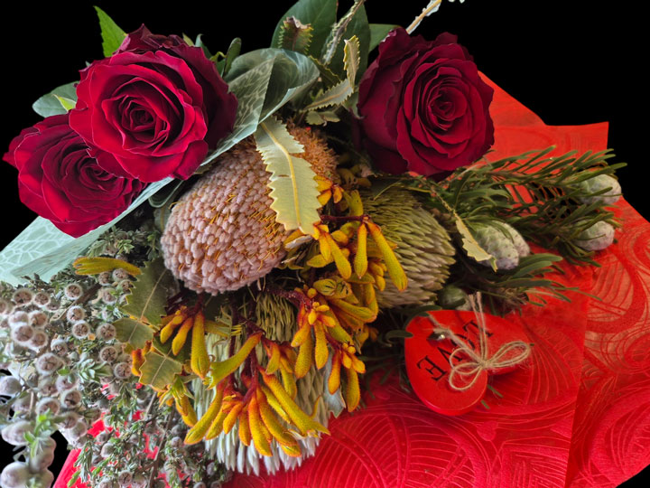 Valentines Day! Native Bouquet With Red Roses